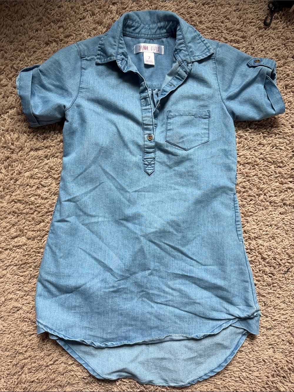 Japna Light Blue Denim Polo Dress for Girls